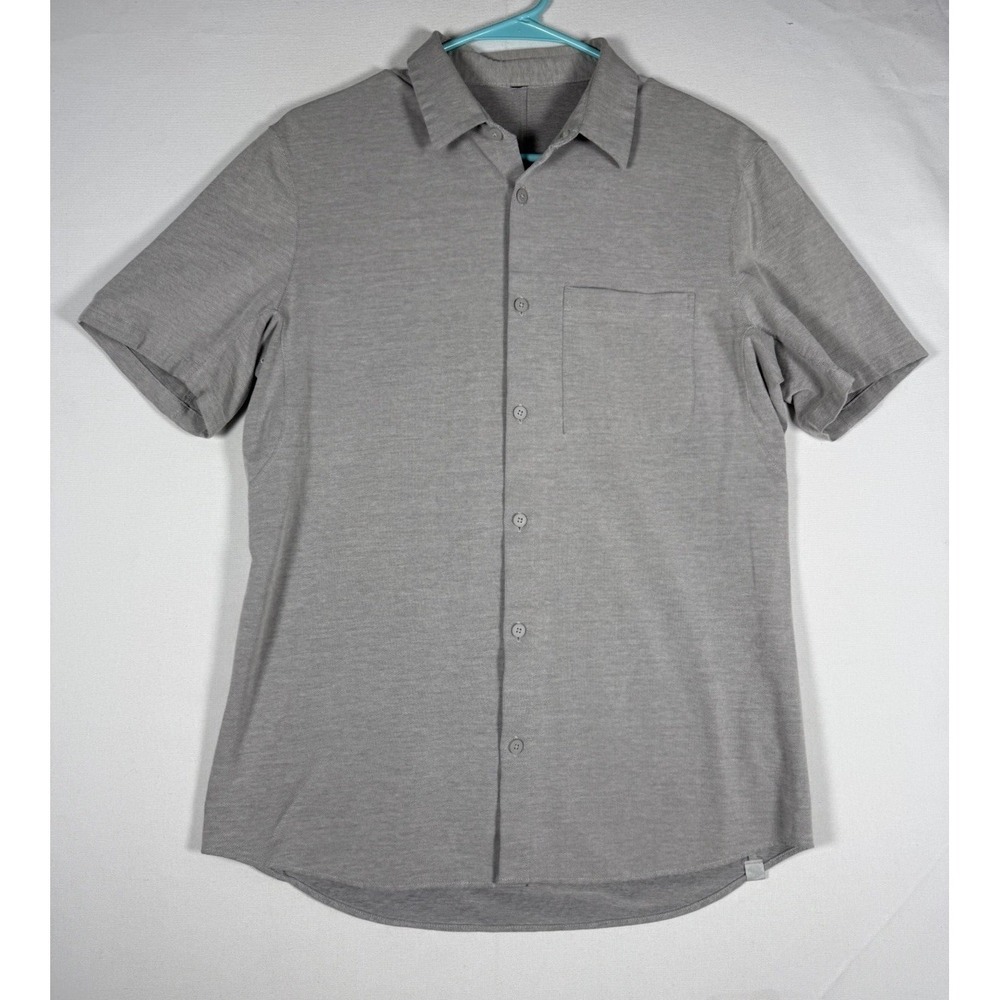 Lululemon Commission S/S Button Shirt Mens Medium Gray Stretch Live In Practice